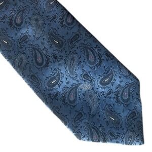 Christian Dior Monsieur Tie Blue Paisley Silk Blend Woven Italy Vintage Mens 58"